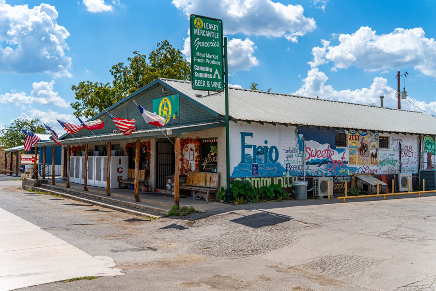 Local Mercantile in Leakey offering groceries and fresh meats.